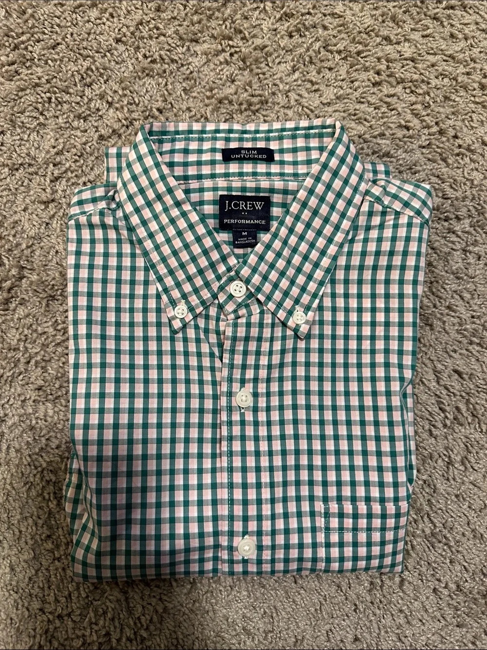 J. Crew Green and White Gingham Button-Down Shirt